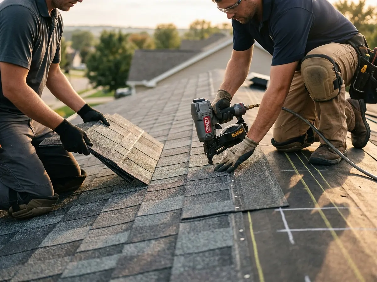 Professional roofer working on a residential roof in Medical Lake